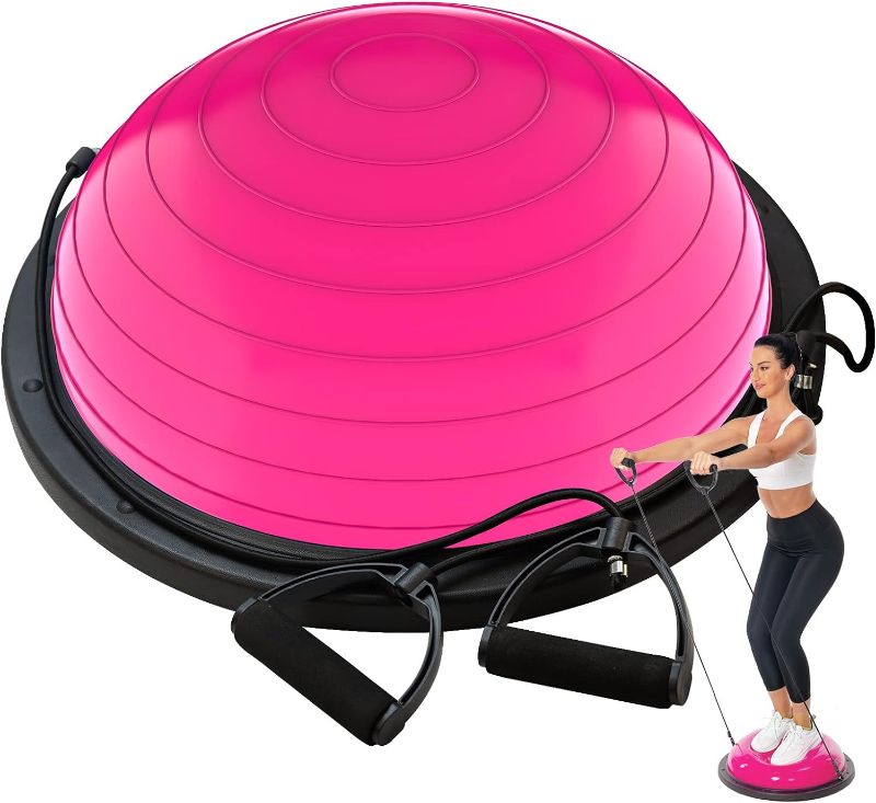 Photo 1 of DrfzCa Balance Ball Trainer-Half Ball for Yoga with Resistance Band and Foot Pump, Improve Workout Half Balance Ball,Exercise Balance Ball for Stability Training and Home Gym