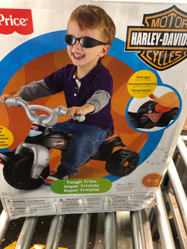 Photo 1 of Fisher-Price Harley-Davidson Tricycle with Handlebar Grips and Storage Area, Multi-Terrain Tires, Tough Trike [Amazon Exclusive]