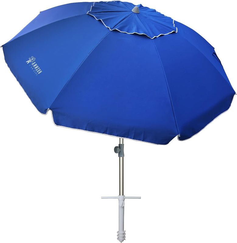 Photo 3 of AMMSUN 7 Foot Heavy Duty HIGH Wind Beach Umbrella with sand anchor & Tilt Sun Shelter, UV 50+ Protection Outdoor Sunshade Umbrella with Carry Bag for Patio Garden Beach Pool Backyard Blue Dark Blue