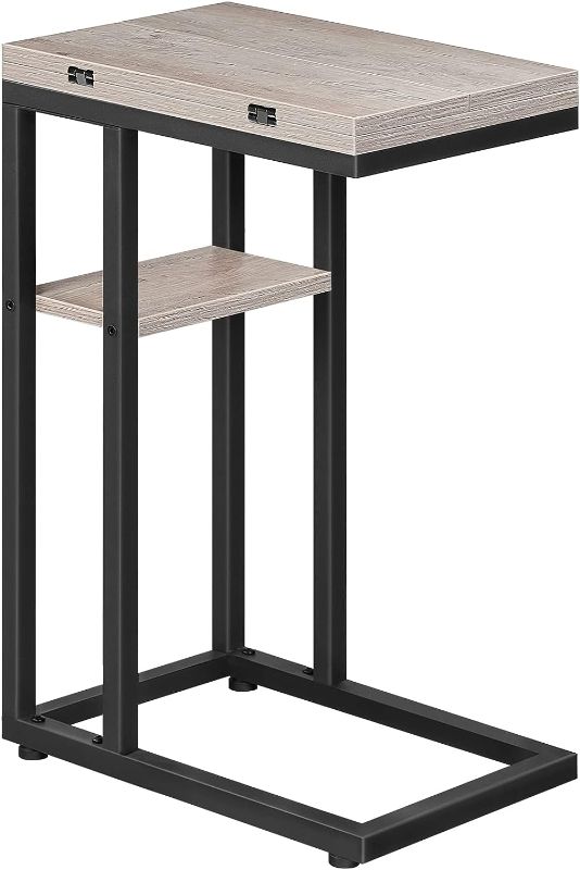 Photo 1 of HOOBRO Foldable End Table, C Shaped Side Table with Storage Shelf, Small Snack Table Suitable for Living Room Bedroom Small Spaces, Easy Assembly, Greige and Black BG29SF01