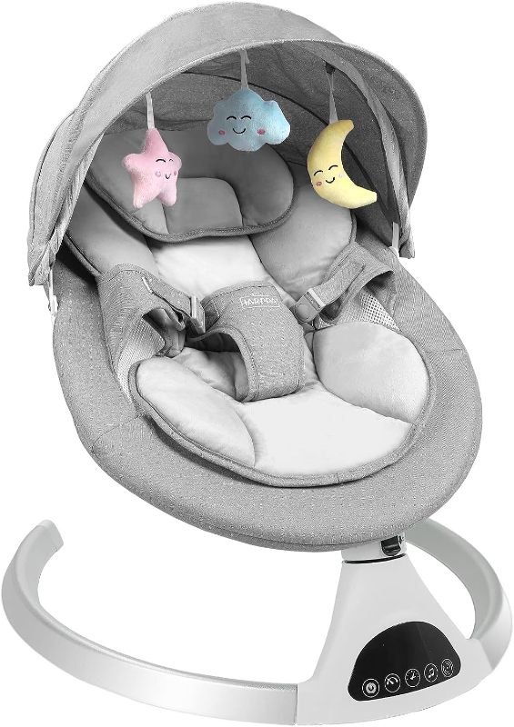 Photo 1 of HARPPA Electric Baby Swing for Infants to Toddler, Portable Babies Swinger for Newborn Boy and Girls with 5 Swing Speed, Remote Control Music Speaker with 12 Preset Lullabies Enabled Bluetooth Gray