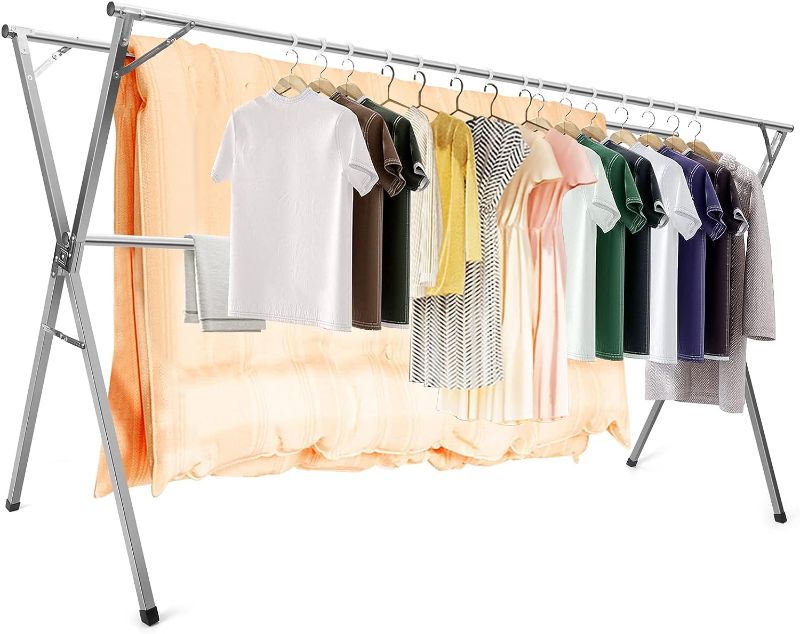 Photo 1 of Clothes Drying Rack for Laundry Foldable Free of Installation Adjustable Stainless Steel Garment Rack