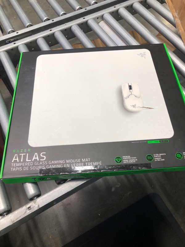 Photo 2 of Razer Atlas Tempered Glass Gaming Mouse Mat: Ultra-Smooth Micro-Etched Surface - Dirt and Scratch-Resistant - Anti-Slip Base - Quiet Mouse Movements - White