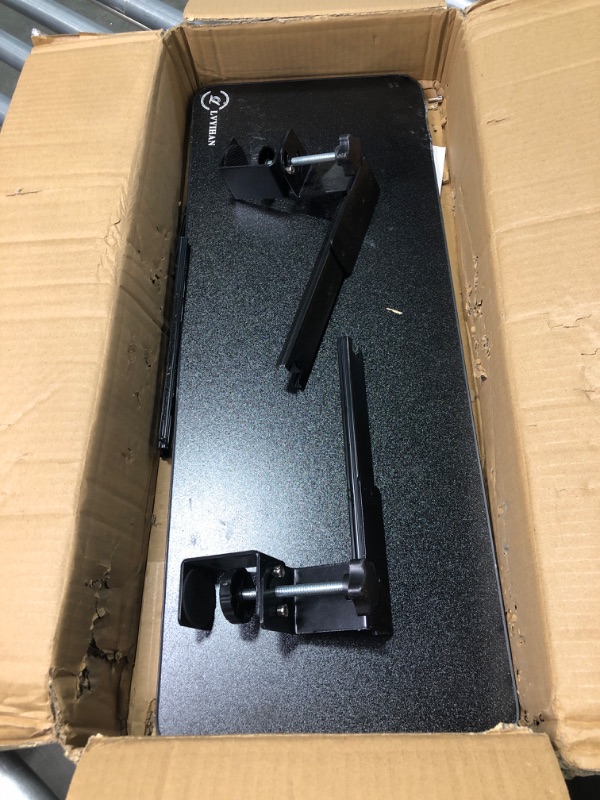 Photo 1 of Under Desk Keyboard Tray for Corner L Shaped Desk, Clamp On Keyboard Drawer Slide Out, Ergonomic Desk Extender with Swivel Clips NO Need to Dill Holes, Black 25.6"x9.8" Black