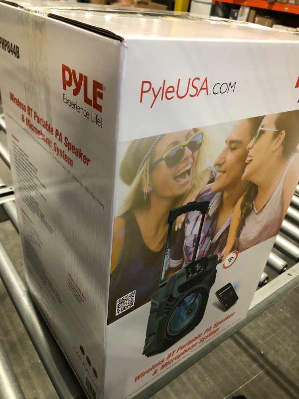 Photo 3 of Pyle 400W Portable Bluetooth PA Loudspeaker - 8” Subwoofer System, 4 Ohm/55-20kHz, USB/MP3/FM Radio/ ¼ Mic Inputs, Multi-Color LED Lights, Built-in Rechargeable Battery w/ Remote Control -PPHP844B