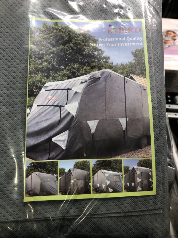 Photo 5 of KING BIRD Travel Trailer RV Cover Extra-Thick 4 Layers Anti-UV Top Panel, Durable Camper Cover, Fits 22'-24' Motorhome -Breathable, Water-Proof, Rip-Stop with 2Pcs Extra Straps & 4 Tire Covers Light Grey 22-24 FT - 288"L*105"W*108"H