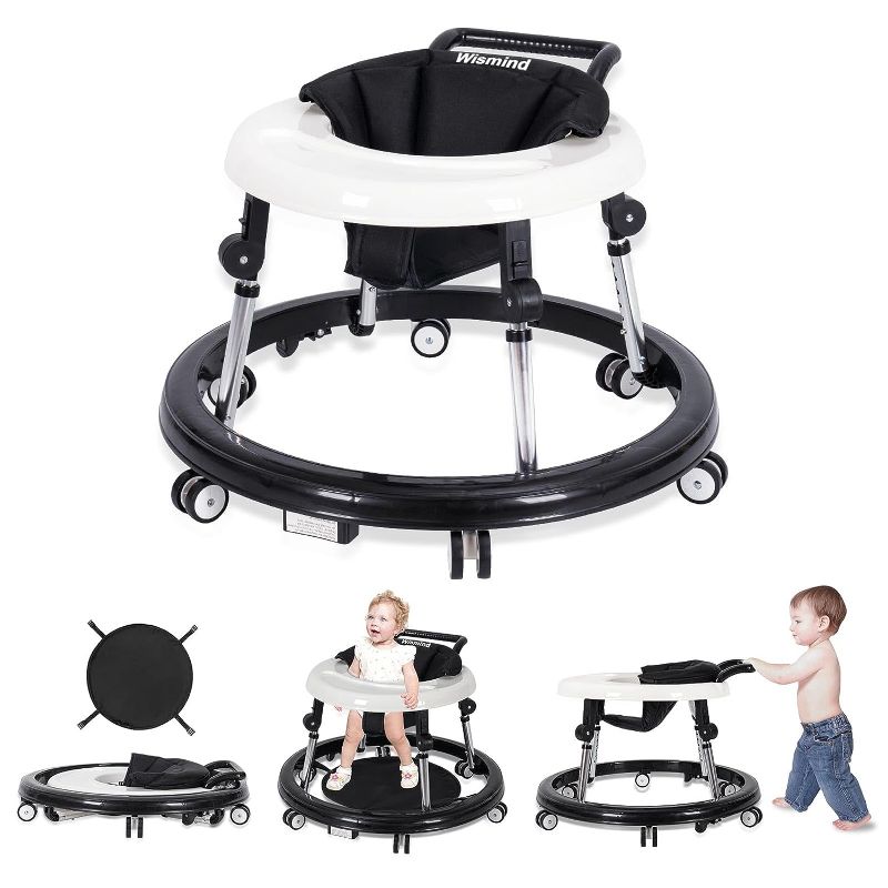 Photo 1 of Wismind Baby Walker Foldable with 9 Adjustable Heights, Baby Walkers and Activity Center for Boys Girls Babies 6-12 Months, Baby Walker and Bouncer Combo with Wheels Portable Anti-Rollover