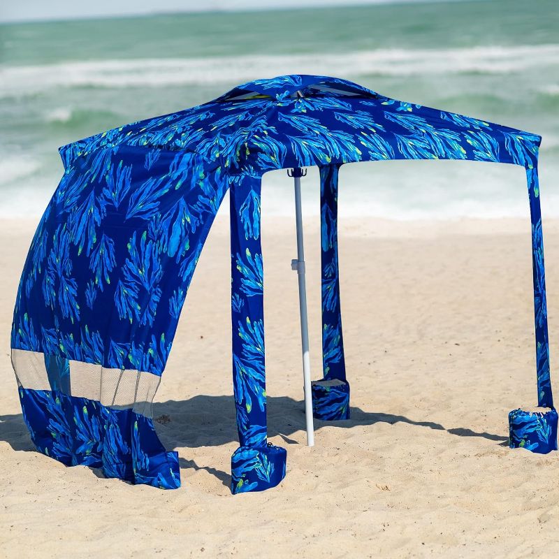 Photo 3 of AMMSUN Beach Tent 5.5' × 5.5' Beach Canopy Sun Shelter with Sandbag Anchors Aluminum Pole Windproof Portable Sun Shade for Beach