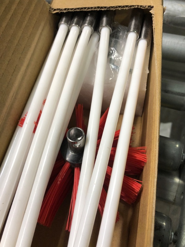 Photo 1 of 20 Foot Red Dryer Vent Cleaning Kit with Drill Attachments (Drill Not Included), 10 Flexible Rods and Blue Dryer Lint Trap Vacuum Attachment.