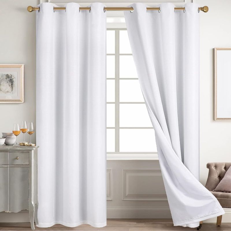 Photo 1 of  Blackout Curtains White Linen Curtains for Bedroom Grommet Thermal Insulated Room Darkening Drapes