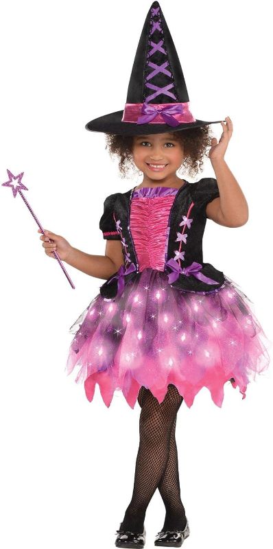 Photo 1 of amscan Girls Light-Up Sparkle Witch Costume, Includes Dress, Hat, And Wand; 3-4T
