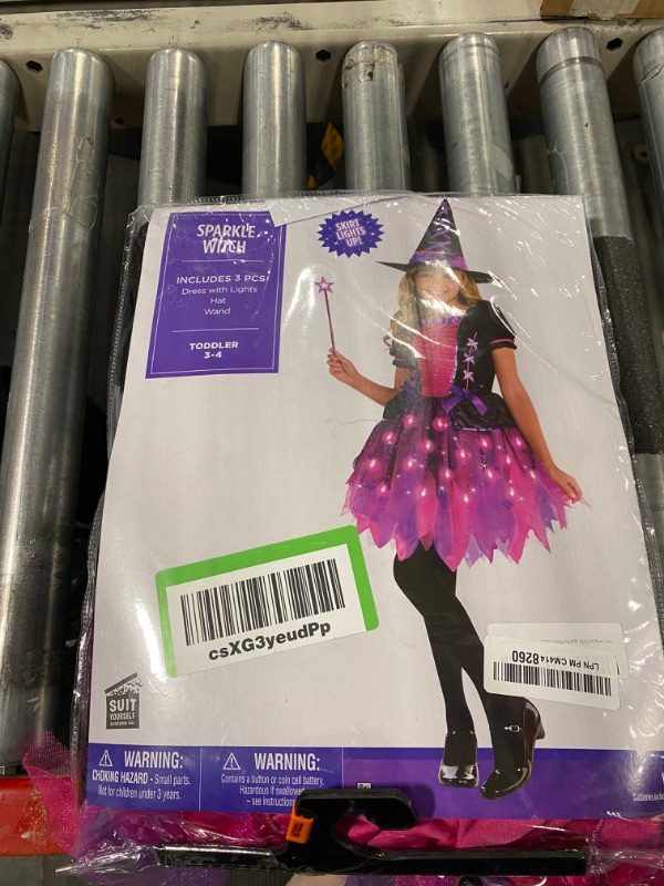 Photo 2 of amscan Girls Light-Up Sparkle Witch Costume, Includes Dress, Hat, And Wand; 3-4T
