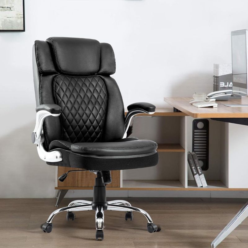 Photo 1 of HOMYEDAMIC High Back Office Chair with Adjustable Arms, PU Leather Computer Executive Chairs Big Tall Swivel Ergonomic Adjustable Tilt Angle Wide Thick Seat Design for Back Pain (7012-Black)
