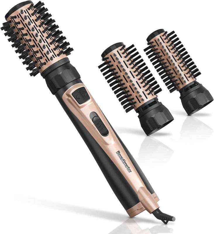 Photo 1 of Beautimeter Hair Dryer Brush, 3-in-1 Round Hot Air Spin Brush Kit for Styling and Frizz Control, Negative Ionic Blow Hair Dryer Brush Volumizer, 3 Detachable Auto-Rotating Curling Brush, Black & Gold