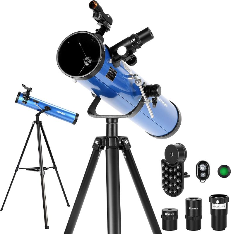 Photo 1 of AOMEKIE Reflector Telescopes for Adults Astronomy Beginners 76mm/700mm with Phone Adapter Bluetooth Controller Tripod Finderscope and Moon Filter