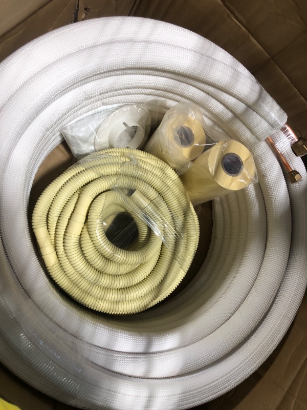 Photo 3 of 50ft Length Mini Split Line Set,1/4" 1/2" OD Copper Pipes Tubing and 3/8 White PE Thickened Insulated Coil with Flared Nuts for Mini Split Air Conditioner HVAC or Heat Pump System. (50Ft(1/4+1/2))