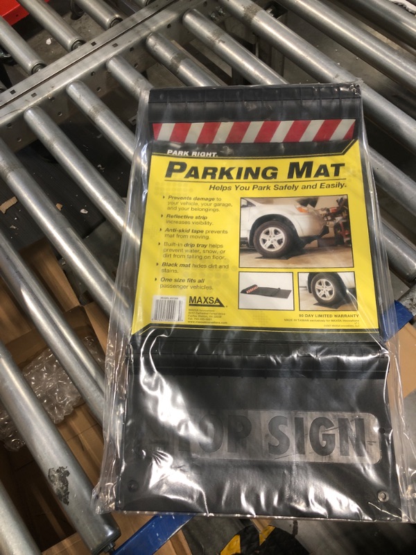 Photo 2 of Maxsa 37358-RS Park Right Perfect Parking Self Adhesive Anti-skid Parking Mat for Cars and Trucks, 2” x 11” x 21.5” Black with Reflective Strip 1-Pack Black Frustration-Free Packaging