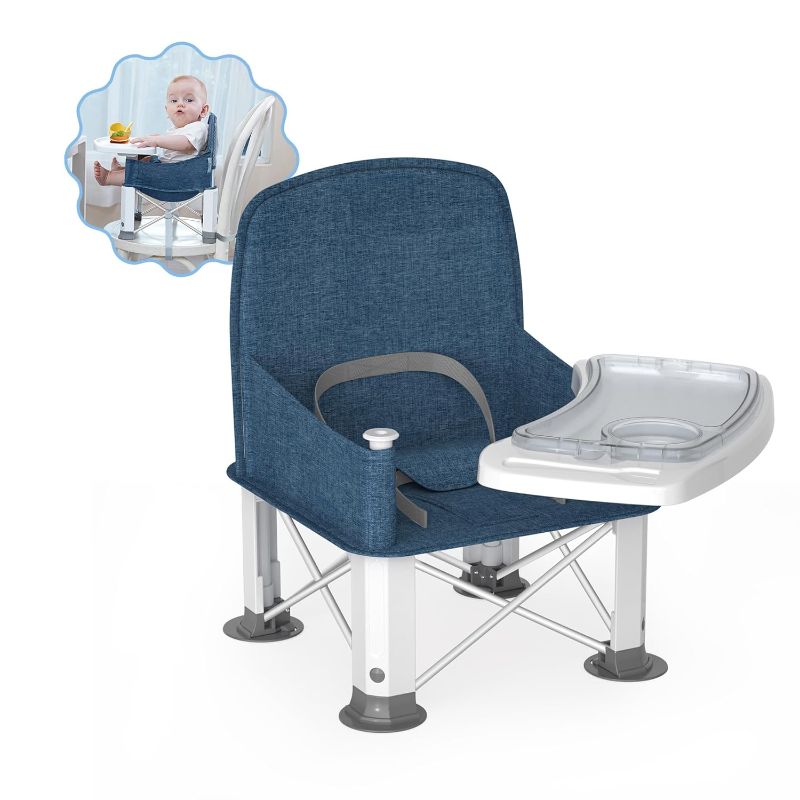 Photo 1 of Baby Travel Booster Seat with Double Tray, BabyBond Upgraded Toddler Portable Baby Chair, Booster Seat for Dining Table, Stable and Foldable Booster Baby Chair for Indoor/Outdoor use (Light Blue)