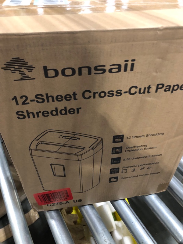 Photo 2 of Bonsaii 12-Sheet Cross Cut Paper Shredder, 10-Minute 5.5 Gal Home Office Heavy Duty Shredder for Paper, Credit Card, Mails, Staples, with Transparent Window, High Security Level P-4 (C275-A) 1 0 Mins-5.5Gal