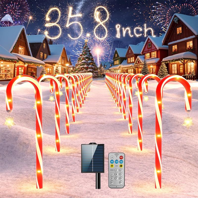 Photo 1 of 35.8”Solar Christmas Candy Cane Lights,Waterproof Outdoor Decorations Lights with 8 Working Modes,Decorate Yard Garden Paths and Christmas Trees,12pcs