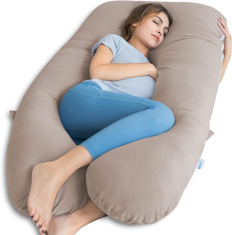 Photo 1 of Cooling Pregnancy Pillows, Maternity Pillow for Sleeping, 55in U Shaped Body Pillow for Pregnant Support, with Removable Silky Cover, Beige