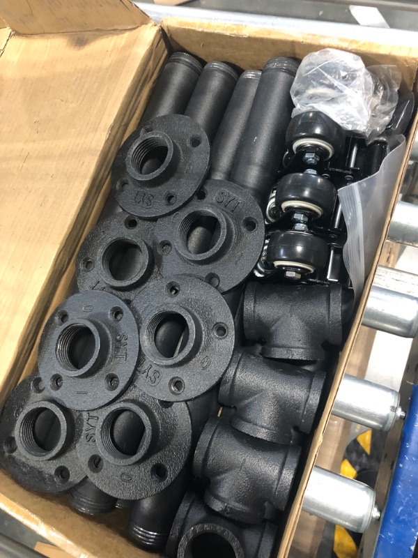 Photo 1 of MUZIK 32 Inch Metal Table Legs with Casters, Black Painted Industrial Pipe Counter Bar Height Table Leg, 1 in Pipe, 32 in H x 14 in W, 2 Pack