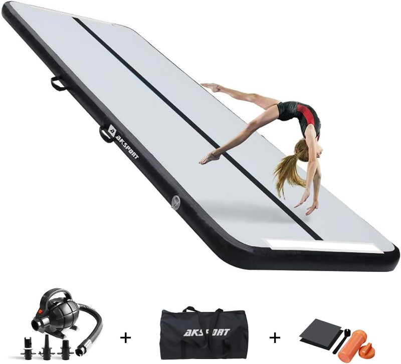 Photo 1 of AKSPORT Gymnastics Air Mat Tumble Track Tumbling Mat Inflatable Floor Mats with Air Pump for Home Use/Tumble/Gym/Training/Cheerleading/Parkour/Beach/Park/Water Black 13ftx3.3ftx8inch