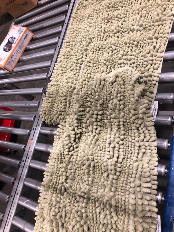 Photo 1 of 2pc Non-Slip Shaggy Chenille Bathroom Mat Set, Includes 24 x 16 Inches Bath Rug and 32 x 20 Inches Bathmat, Water Absorbent Carpet, Sage Green 24'' x 16'' and 32'' x 20'' Sage Green