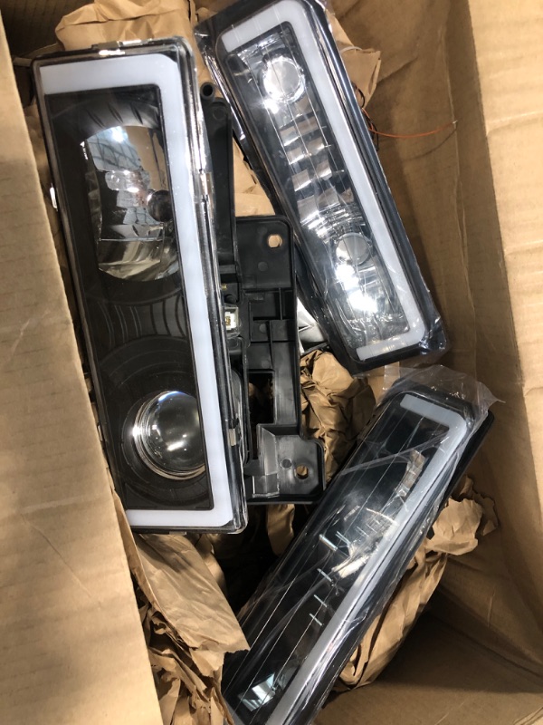 Photo 3 of LED DRL Headlights Assembly Compatible with 1990-1999 Chevy Silverado C/K 1500 2500 3500/Suburban/Tahoe/GMC Yukon Headlamp Replacement Pair with Daytime Running Light LED Black Housing