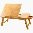 Photo 1 of Laptop Desk Nnewvante Bamboo Bed Tray Adjustable Foldable Desk Bed Serving w' Tilting Drawer Bamboo 23.6"