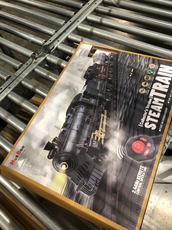 Photo 2 of Hot Bee Train Set for Boys - Remote Control Train Toys w/Steam Locomotive, Cargo Cars & Tracks,Trains w/Realistic Smoke,Sounds & Lights,Christmas Train Toys for 3 4 5 6 7+ Years Old Kids Upgraded Rc Train