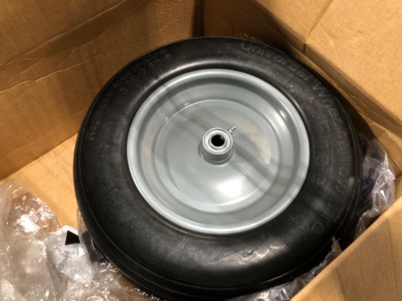 Photo 3 of Universal Wheelbarrow Tire Flat Free 14.5"D x 3.2"W, Fits 4.80/4.00-8, 3.50/2.50-8, 4.00-6, 4.00-8 Wheelbarrow Wheels, installed 5/8" Bearing with Extra 3/4" Bearing,3"- 6" Center Hub (2 Pack)