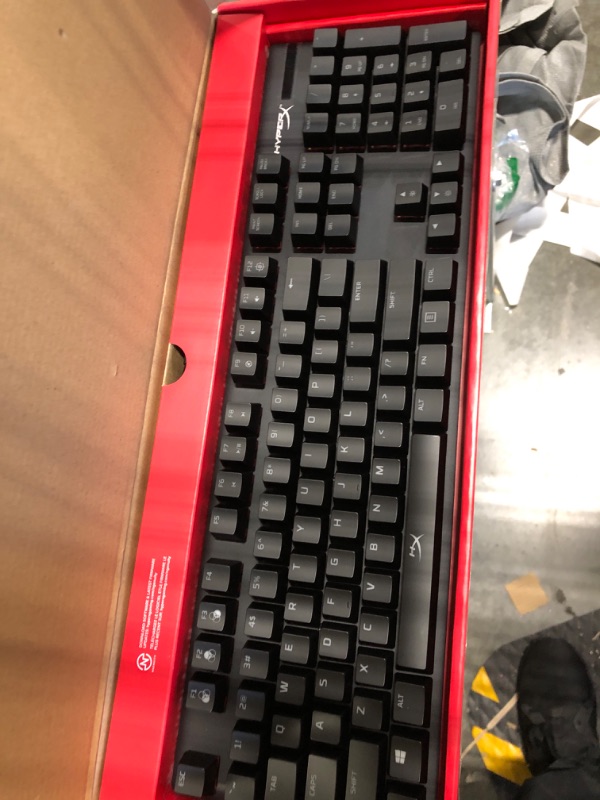 Photo 3 of HyperX Alloy Origins - Mechanical Gaming Keyboard, Software-Controlled Light & Macro Customization, Compact Form Factor, RGB LED Backlit - Linear HyperX Red Switch & Pulsefire Haste – Gaming Mouse Black Full Size HyperX Red Keyboard