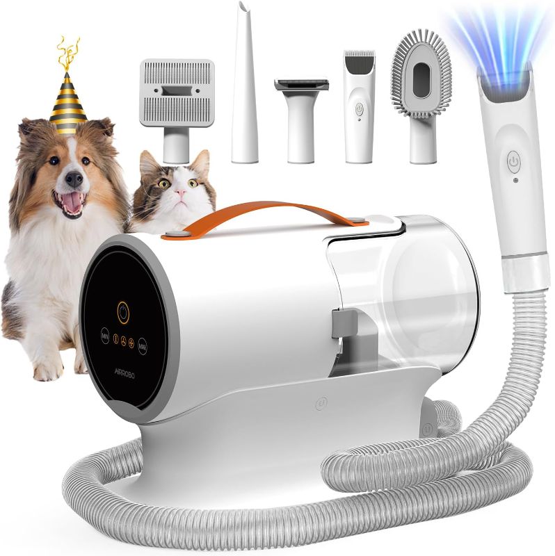Photo 1 of AIRROBO Dog Hair Vacuum & Dog Grooming Kit, 12000Pa Strong Pet Grooming Vacuum, 2L Large Capacity Dog Vacuum for Shedding Grooming Hair, Quiet, 5 Pet Grooming Tools, PG100