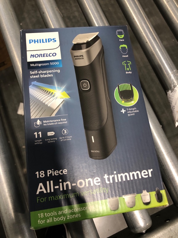 Photo 2 of NEW Philips Norelco Multigroom Series 5000 18 Piece, Beard Face, Hair, Body and Intimate Hair Trimmer for Men - NO BLADE OIL MG5910/49 Latest Version