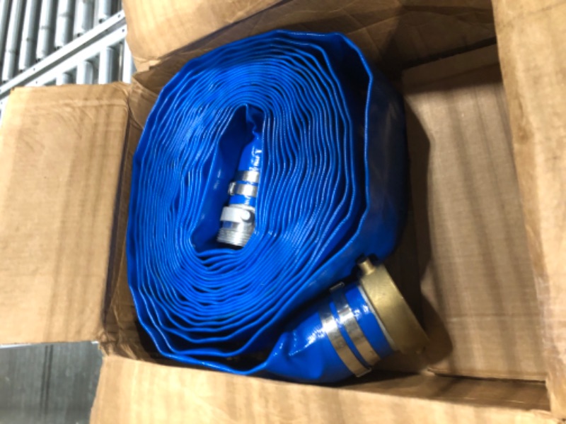 Photo 2 of 2" x 100ft Blue PVC Backwash Hose for Swimming Pools, Heavy Duty Discharge Hose Reinforced Pool Drain Hose with Aluminum Pin Lug Fittings PVC-Aluminum-Brass 2 in x 100 ft