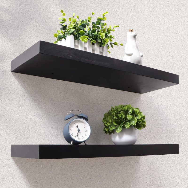 Photo 1 of Axeman Floating Shelves, 2 Pack 8 Inch Deep Modern Solid Wood Wall Shelves for Storage, Wall Mounted Display Shelving with Invisible Heavy-Duty Metal Bracket, 24" W x 8" D x 1.6" H, Matte Black