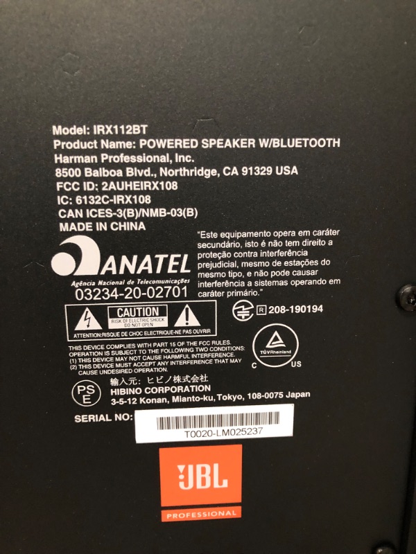 Photo 1 of HARMAN - - JBL Professional IRX112BT Portable Bluetooth Speaker System - Pole-mountable - 53 Hz to 20 kHz