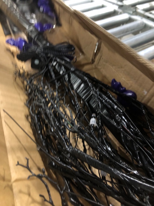 Photo 4 of 4 Ft Purple Lighted Black Halloween Tree Decor with Timer 48 LED & 10 3D Bats Lights DIY Ornaments Spooky Black Twig Tree Scary Halloween Decorations Home Party Outdoor Indoor Yard (Adapter/4 Stakes)