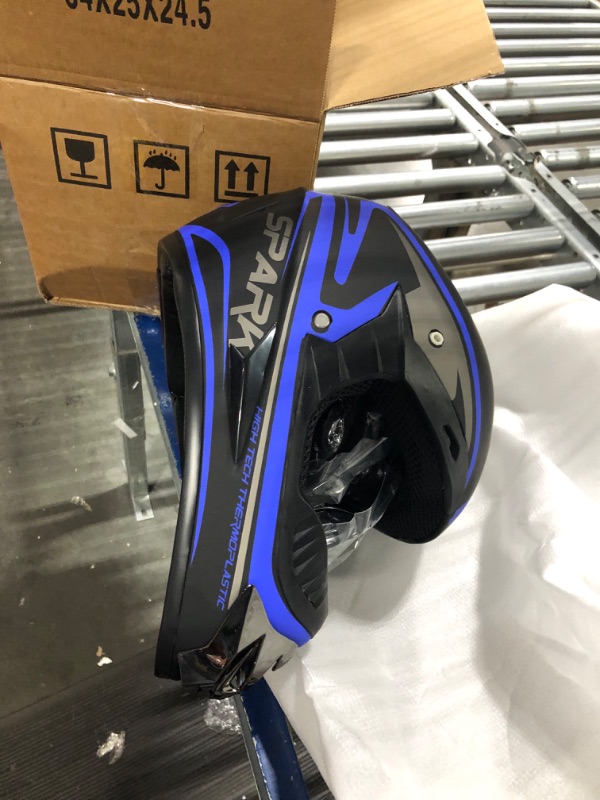 Photo 2 of Anti-Collision Dirt Bike Helmet Trend Skull ATV DOT Approved BMX Helmet SUV Mask Goggles Gloves,Dirt Bike Downhill Off-Road Mountain Bike Helmet 4-Piece Set Blue Medium