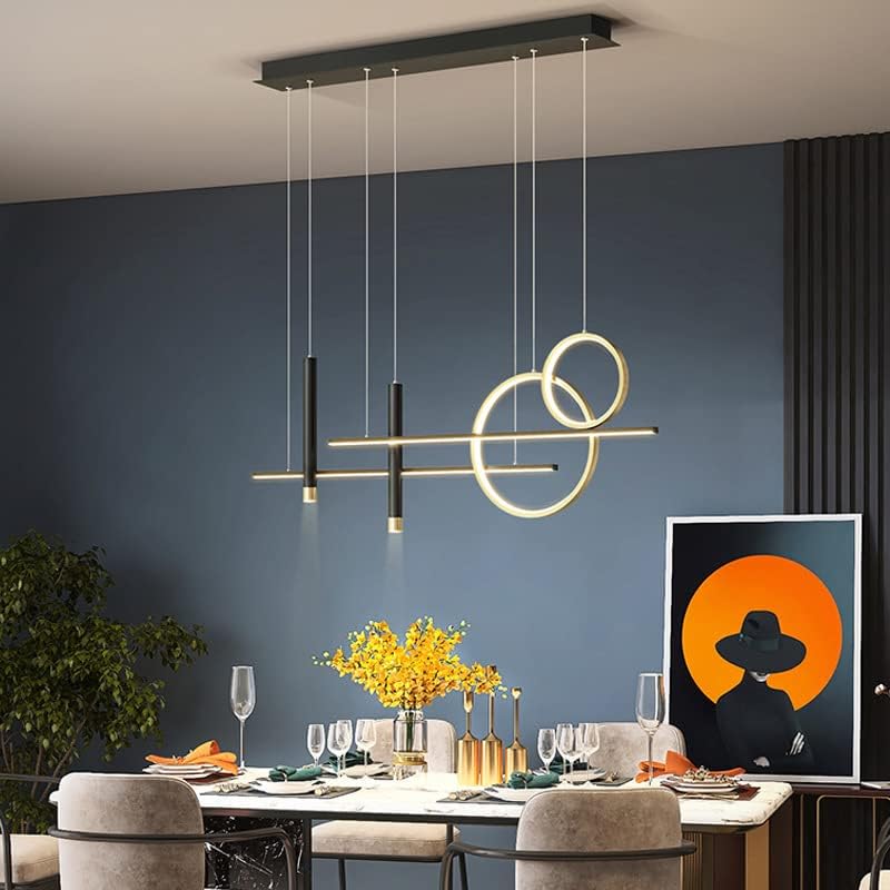 Photo 1 of AMARTIZ Modern Black Gold Chandeliers LED Kitchen Island Pendant Light Fixtures Contemporary Hanging Ceiling Light Linear Island Lamp with Dining Room,Bedroom,Living Room,3 Colors Dimmable
