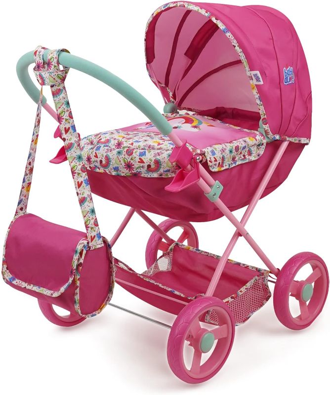 Photo 1 of Baby Alive: Deluxe Classic Doll Pram - Pink & Rainbow - Includes Matching Handbag/Diaper Bag, Fits Dolls up to 18", Large Canopy, Storage Basket & Bassinet, Pretend Play for Kids Ages 3+