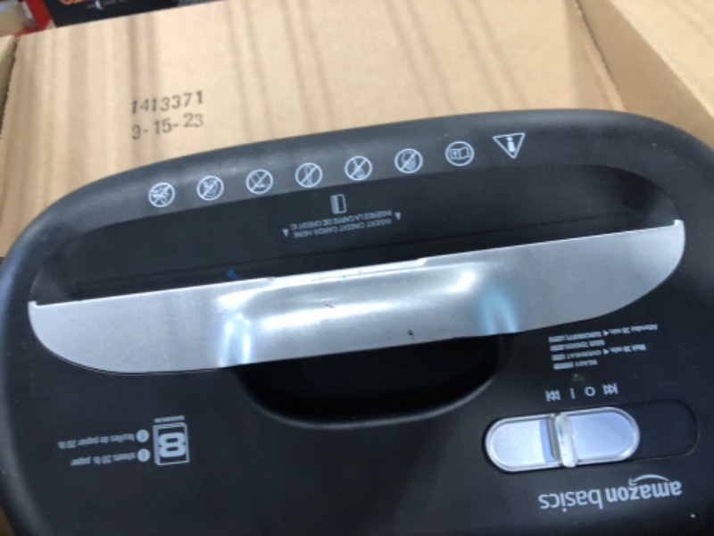 Photo 1 of Amazon Basics 8 Sheet Cross Cut Paper and Credit Card Shredder with 4.1 Gallon Bin, Black