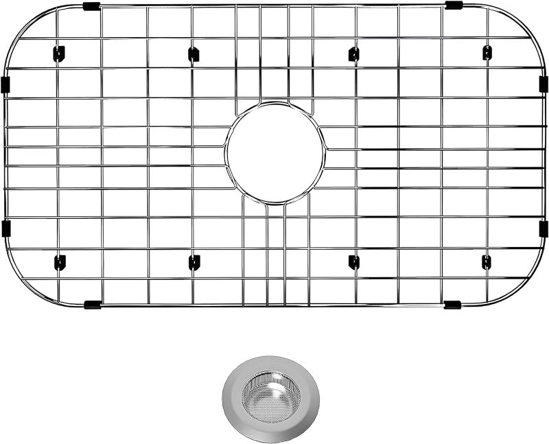 Photo 1 of 26x14” Sink Protectors for Kitchen Sink, Metal Sink Rack for Bottom of Sink Center Drain Hole, Stainless Steel Sink Protector for Kitchen with Sink Strainer (Inseparable, 26"X14", Center Drain)