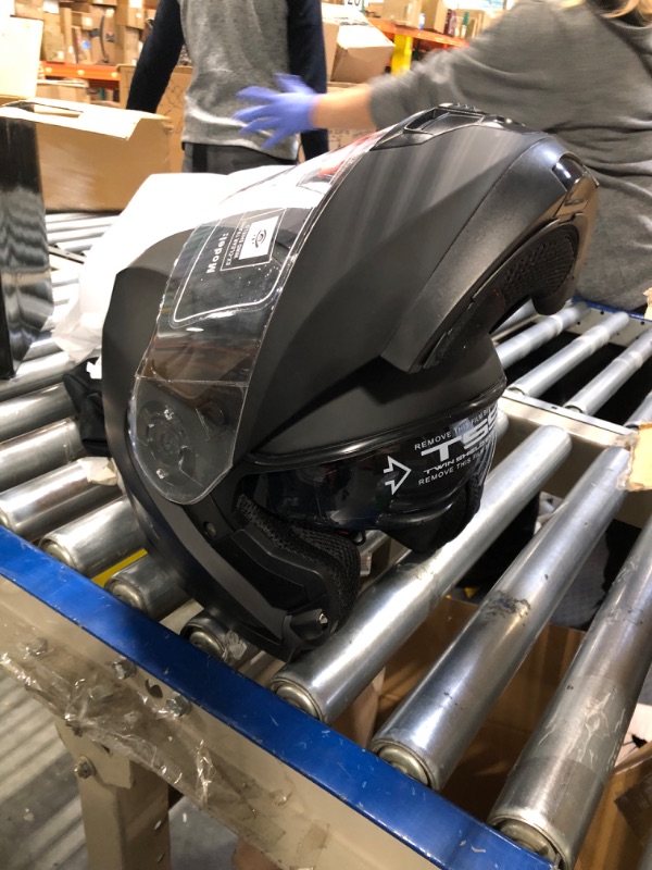 Photo 4 of AHR Motorcycle Dual Visor Modular Flip up Full Face Helmet DOT Approved Helmet RUN-M3 for Adult Motorbike Street Bike Moped Racing (Matte Black, L) Large Matte Black