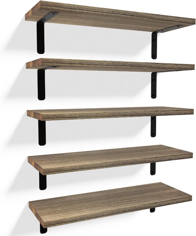 Photo 1 of RICHER HOUSE Rustic Wood Shelves Set of 5, Farmhouse Style Floating Shelf for Wall Décor, Hanging Shelves forBathroom, Bedroom, Storage, Kitchen, Living Room - Carbonized Black