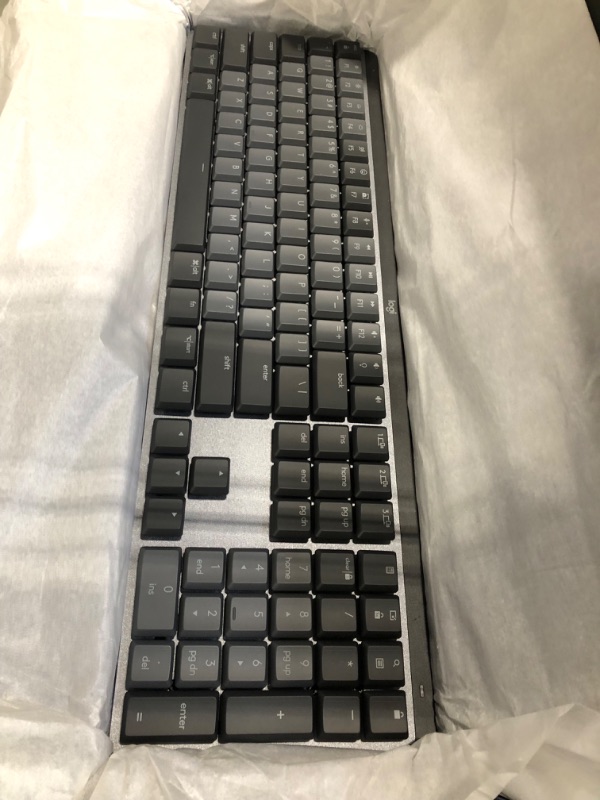 Photo 3 of Logitech MX Mechanical Wireless Illuminated Performance Keyboard, Tactile Quiet Switches, Backlit Keys, Bluetooth, USB-C, macOS, Windows, Linux, iOS, Android, Metal Full Size Tactile (quiet typing) Keyboard