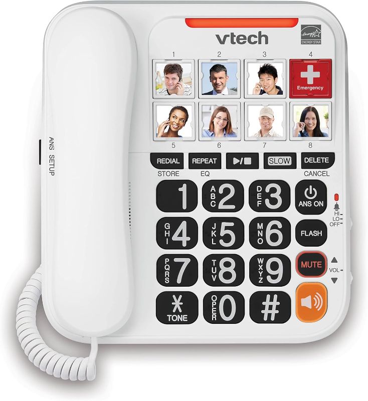 Photo 1 of VTECH SN1127 Amplified Corded Answering System. 8 Photo Speed Dial, 90dB Ringer Volume, Big High-Contrast buttons, Audio Booster(+40db), Visual Ringer. Perfect for Seniors, Visually & Hearing Impaired