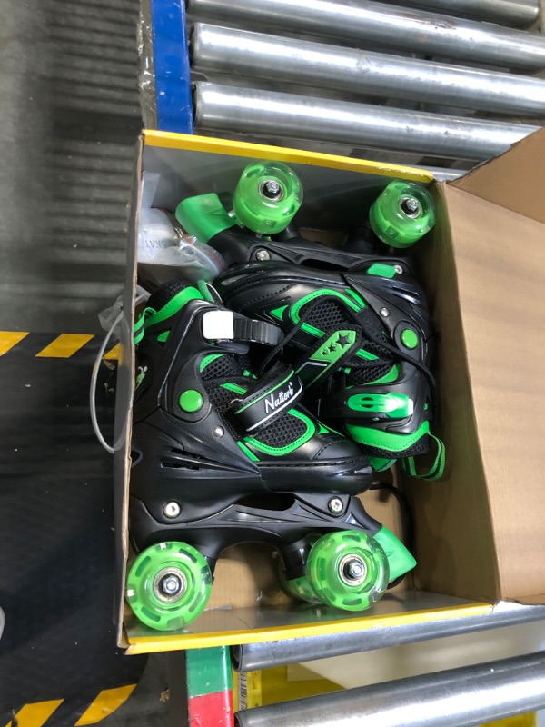 Photo 3 of Nattork Kids Roller Skates for Boys Girls Kids, 4 Sizes Adjustable Quad Skates with All Light up Wheels - Birthday Gift for Indoor Outdoor Sports Green Small(10C-13C)