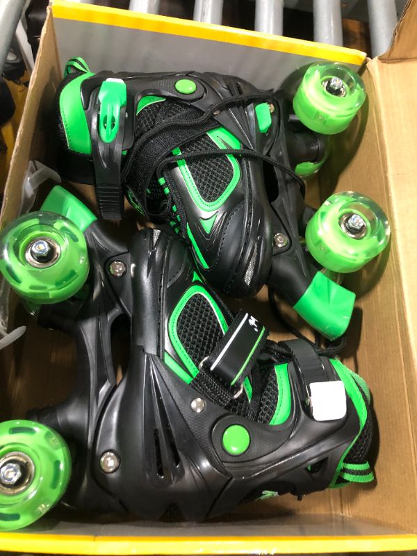 Photo 4 of Nattork Kids Roller Skates for Boys Girls Kids, 4 Sizes Adjustable Quad Skates with All Light up Wheels - Birthday Gift for Indoor Outdoor Sports Green Small(10C-13C)